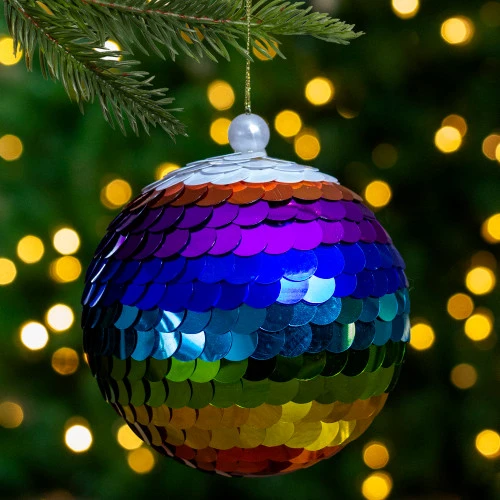 Northlight Vibrantly Colored Shiny Sequin Rainbow Hanging Christmas Ball Ornament 4.75" (120mm) - Image 2