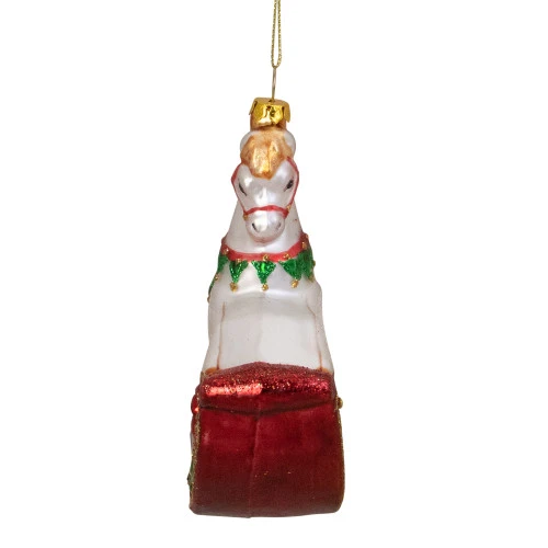 Northlight 5" White And Red Rocking Horse With Gifts Glass Christmas Ornament - Image 3