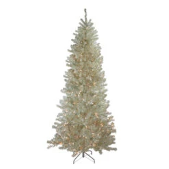 Northlight 9' Pre-Lit Metallic Platinum Artificial Tinsel Christmas Tree - Clear Lights