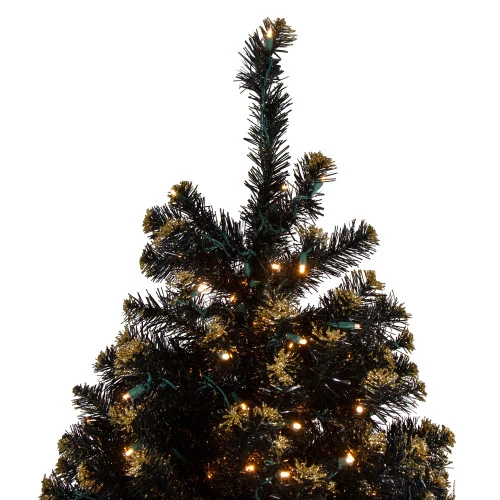 Northlight Pre-Lit LED Black Crystal Pine With Gold Glitter Artificial Christmas Tree - 7.5 Ft Clear Lights - Image 4