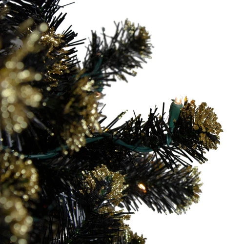 Northlight Pre-Lit LED Black Crystal Pine With Gold Glitter Artificial Christmas Tree - 7.5 Ft Clear Lights - Image 2