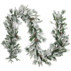 Northlight 9' X 14" Pre-Lit Flocked Mixed Rosemary Emerald Pine Artificial Christmas Garland - Clear LED Lights