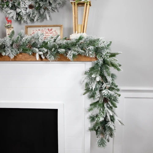 Northlight 9' X 14" Flocked Rosemary Emerald Angel Pine Artificial Christmas Garland - Unlit - Image 3