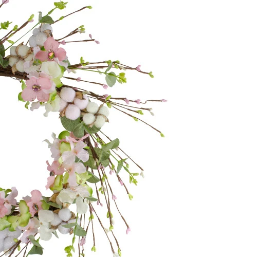 Northlight 18-Inch Pink And Green Hydrangeas With Cotton Artificial Floral Wreath - Image 3