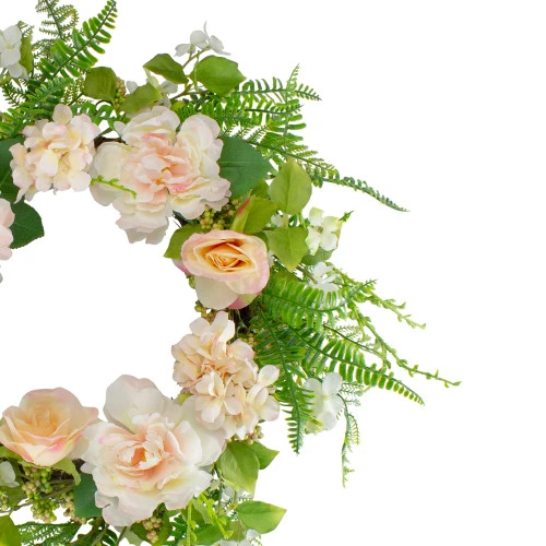 Northlight Rose And Peony Fern Artificial Floral Spring Wreath, Pink - 24-Inch - Image 3