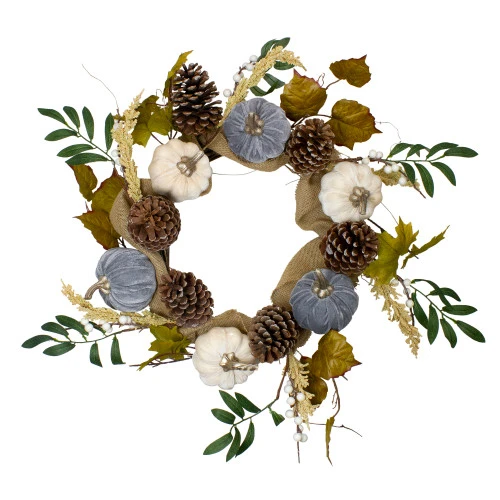 Northlight Pumpkins Foliage Grapevine Artificial Thanksgiving Wreath, 24-Inch, Unlit
