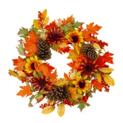 Northlight Sunflower And Pine Cone Artificial Thanksgiving Wreath - 24-Inch, Unlit