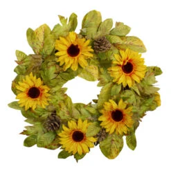 Northlight Yellow Sunflower And Pine Cone Artificial Fall Harvest Wreath - 24 Inch, Unlit