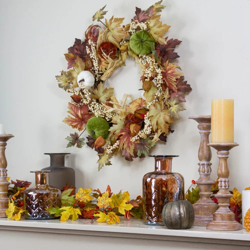 Northlight Green Pumpkins And Straw Artificial Fall Harvest Wreath - 24 Inch, Unlit - Image 2