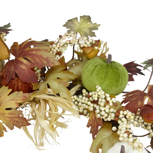 Northlight Green Pumpkins And Straw Artificial Fall Harvest Wreath - 24 Inch, Unlit - Image 3