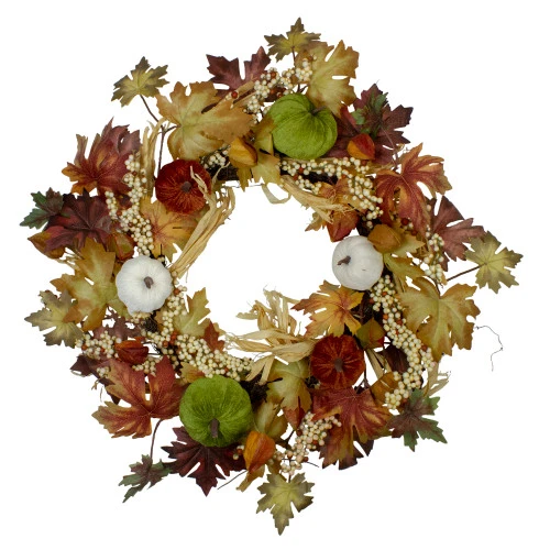 Northlight Green Pumpkins And Straw Artificial Fall Harvest Wreath - 24 Inch, Unlit