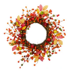 Northlight Berries And Apples Foliage Twig Artificial Thanksgiving Wreath - 18-Inch, Unlit