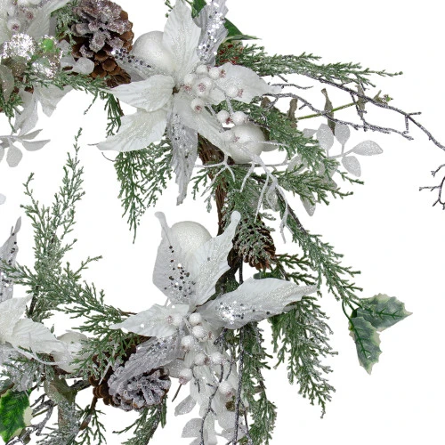 Northlight Iced White Poinsettia Artificial Christmas Wreath - 22 Inch, Unlit - Image 3