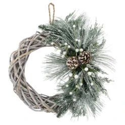 Northlight Frosted Pine Cone And Foliage Artificial Christmas Twig Wreath, 15 Inch, Unlit