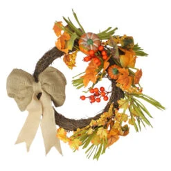 Northlight Orange Pumpkins And Berries With Bow Artificial Wreath - 20-Inch, Unlit