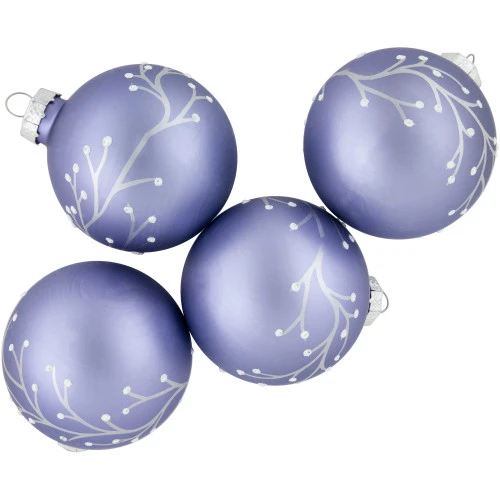 Northlight 4ct Matte Purple Glass Ball Christmas Ornaments With Branch Design 2.5" (63.5mm) - Image 3