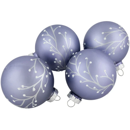 Northlight 4ct Matte Purple Glass Ball Christmas Ornaments With Branch Design 2.5" (63.5mm)