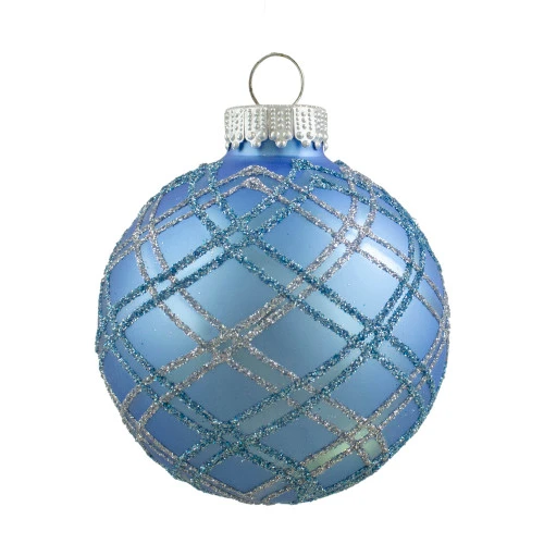 Northlight 4ct Blue And Silver Plaid Glitter Glass Christmas Ornament Ball Set 2.75" (70mm) - Image 3