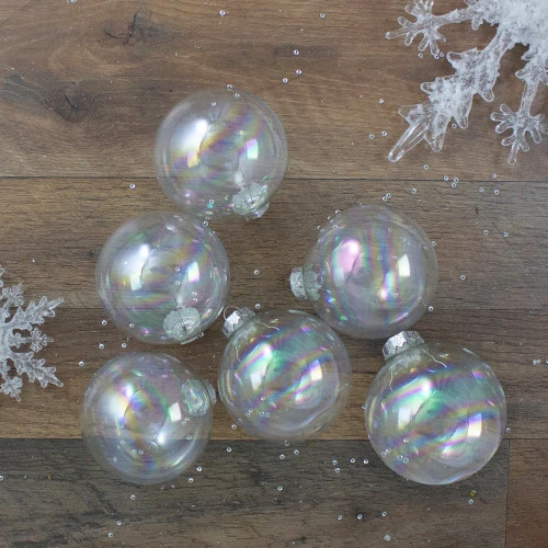Northlight 6ct Clear And Silver Iridescent Glass Ball Christmas Ornament Set 3.25" (80mm) - Image 2