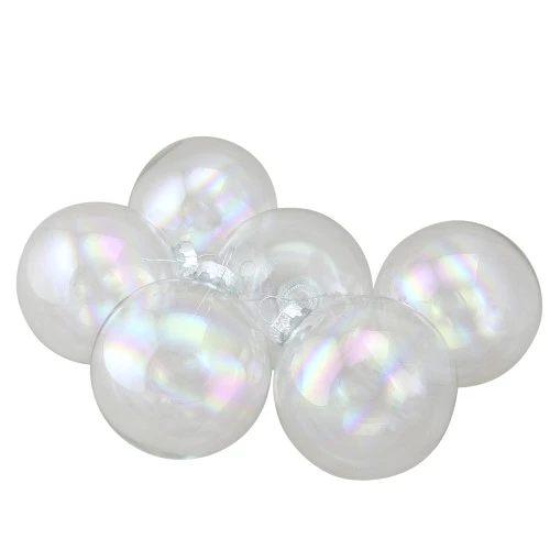 Northlight 6ct Clear And Silver Iridescent Glass Ball Christmas Ornament Set 3.25" (80mm)