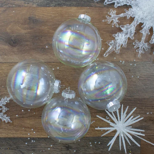 Northlight 4ct Clear Iridescent Glass Christmas Ball Ornaments 4" (100mm) - Image 2