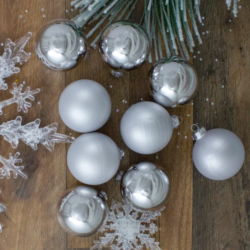 Northlight 9ct Silver 2-Finish Glass Christmas Ball Ornaments 2.5" (65mm) - Image 2