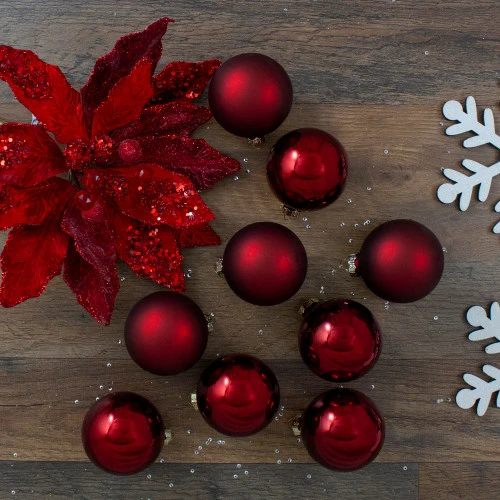 Northlight 9ct Cherry Red Glass 2-Finish Christmas Ball Ornaments 2.5" (65mm) - Image 2