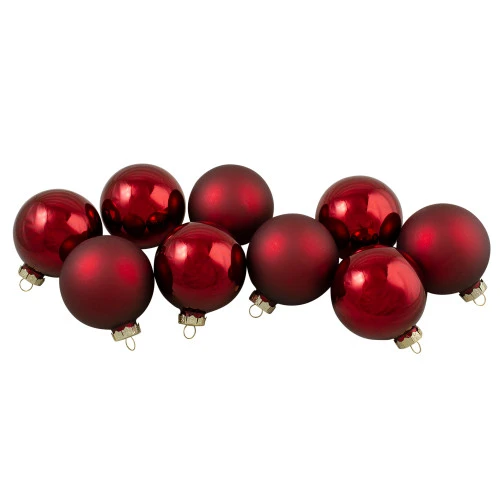 Northlight 9ct Cherry Red Glass 2-Finish Christmas Ball Ornaments 2.5" (65mm) - Image 3