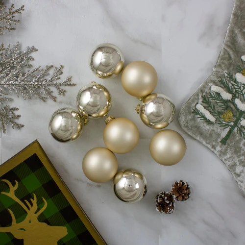 Northlight 9ct Champagne Gold 2-Finish Glass Ball Christmas Ornaments 2.5" (65mm) - Image 2