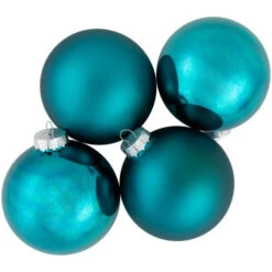 Northlight 4ct Turquoise Blue 2-Finish Glass Ball Christmas Ornaments 4"