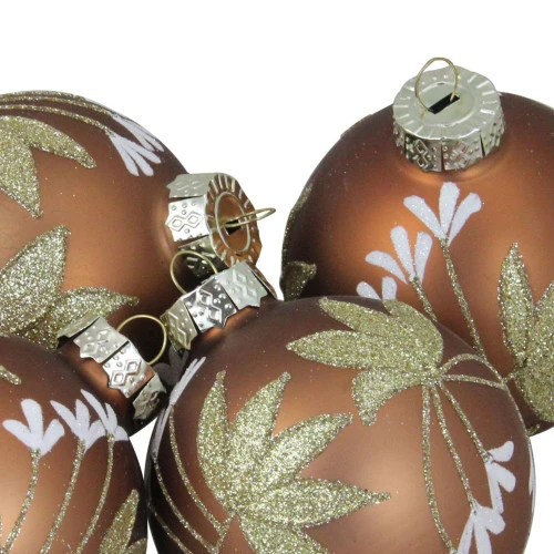 Northlight 4ct Brown And Gold 2-Finish Floral Glass Christmas Ball Ornaments 3.25" (80mm) - Image 3