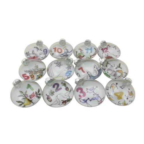 Northlight 12ct Clear 'The Twelve Days Of Christmas' Glass Disc Ornaments 3"
