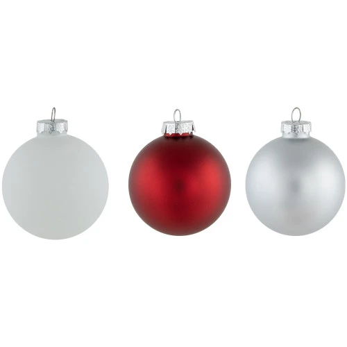 Northlight 72ct Red, Silver And White Shiny And Matte Glass Ball Christmas Ornaments 3.25-4" - Image 4