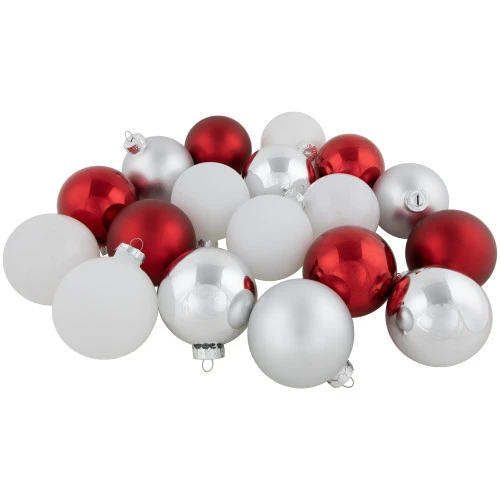 Northlight 72ct Red, Silver And White Shiny And Matte Glass Ball Christmas Ornaments 3.25-4"