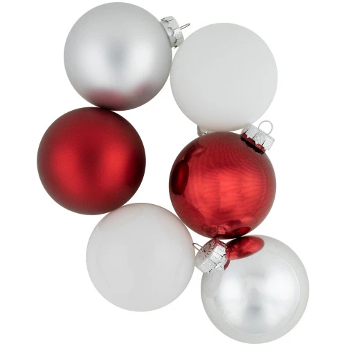 Northlight 72ct Red, Silver And White Shiny And Matte Glass Ball Christmas Ornaments 3.25-4" - Image 5