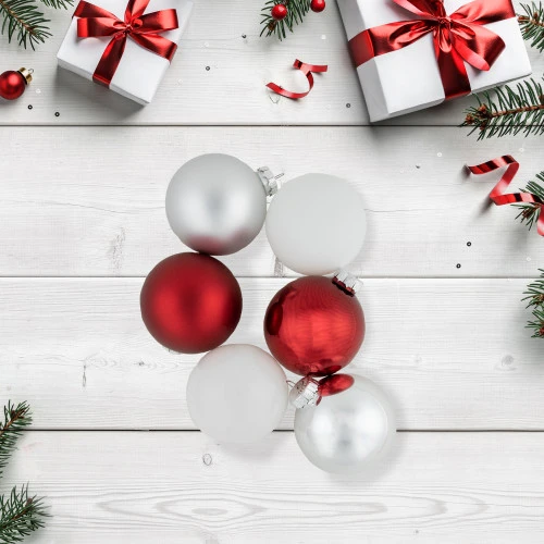 Northlight 72ct Red, Silver And White Shiny And Matte Glass Ball Christmas Ornaments 3.25-4" - Image 2