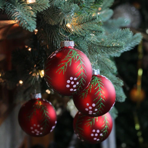 Northlight 4ct Matte Red With Pine Needles Glass Christmas Ball Ornaments 3.25" (80mm) - Image 3