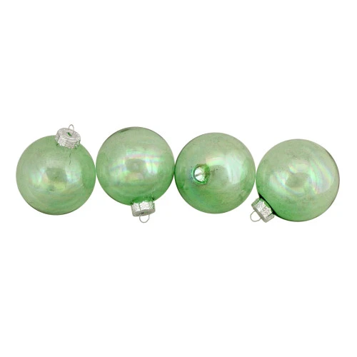 Northlight 4ct Green And Clear Shiny Iridescent Glass Christmas Ball Ornaments 3.25" (80mm) - Image 2