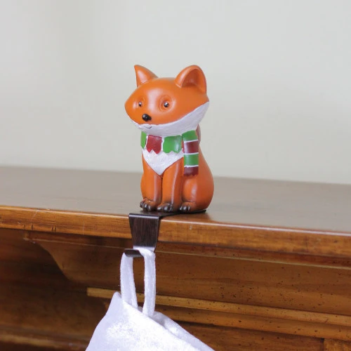 Northlight 9" Standing Fox Wearing A Striped Scarf Christmas Stocking Holder - Image 3