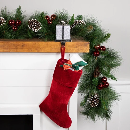 Northlight 5.5" Silver Glitter Gift Box With Bow Christmas Metal Stocking Holder - Image 2