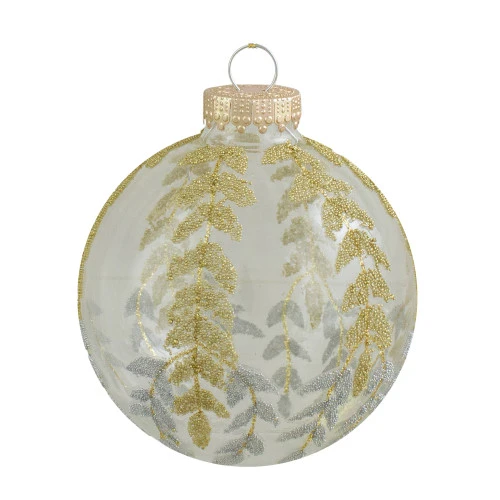 Northlight 4ct Clear And Gold Glitter Leaves Glass Christmas Ball Ornament 3.25" (80mm) - Image 2
