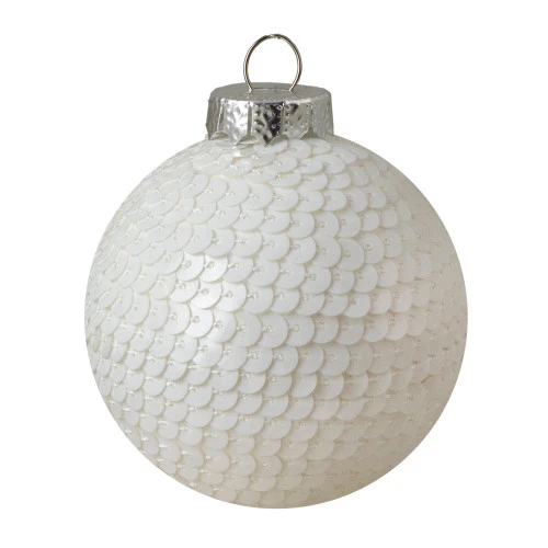 Northlight 4ct White Sequined Shiny Christmas Ball Ornaments 2.75" (70mm) - Image 2