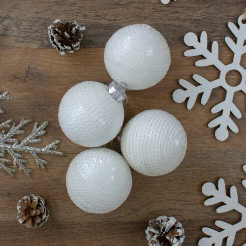 Northlight 4ct White Sequined Shiny Christmas Ball Ornaments 2.75" (70mm) - Image 3