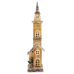Northlight 23.5" LED Lighted Natural Wood Church With Tower Christmas Decoration
