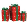 Northlight Set Of 3 Lighted Tall Red Gift Boxes With Green Bows Christmas Outdoor Decorations 18"