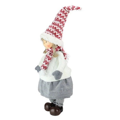 Northlight 24" White And Gray Young Girl Gnome Christmas Tabletop Decor - Image 2