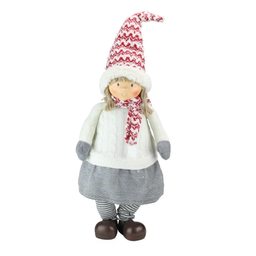 Northlight 24" White And Gray Young Girl Gnome Christmas Tabletop Decor