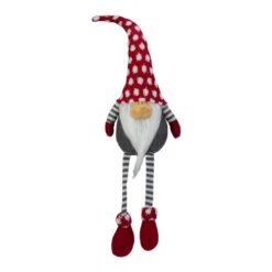 Northlight 24" Gray And Red Hanging Leg With Polka-Dot Snow Cap Smiling Gnome