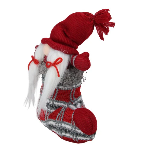 Northlight 10" Red And Gray Isolde Gnome Christmas Stocking Tabletop Figurine - Image 2