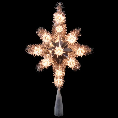 Northlight 11" Silver Lighted Tinsel Star Of Bethlehem Christmas Tree Topper - Clear Lights - Image 2